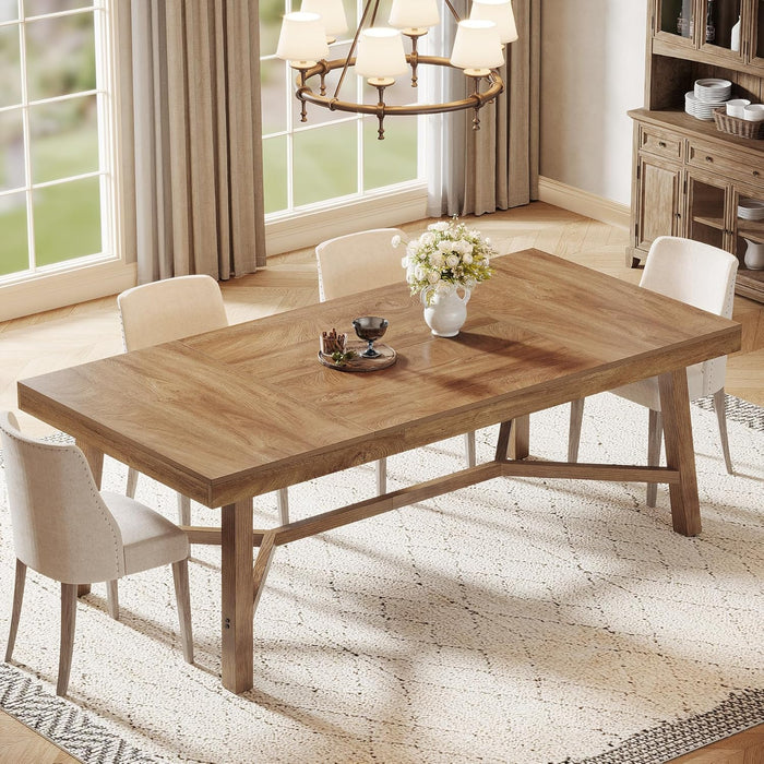 70.9-Inch Dining Table for 6-8, Large Farmhouse Kitchen Table with Reinforced Metal Legs for Kitchen & Dining & Living Room, Natural