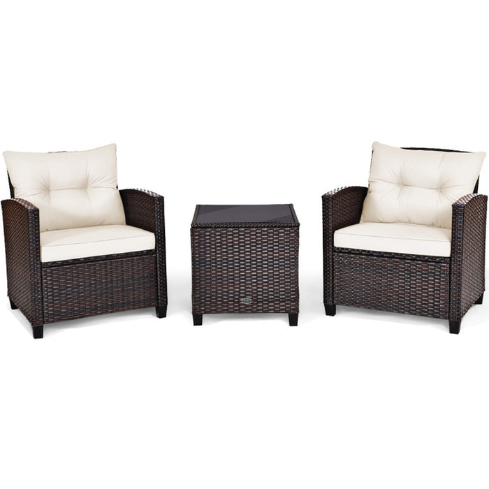 3 Pieces Rattan Patio Furniture Set with Washable Cushion