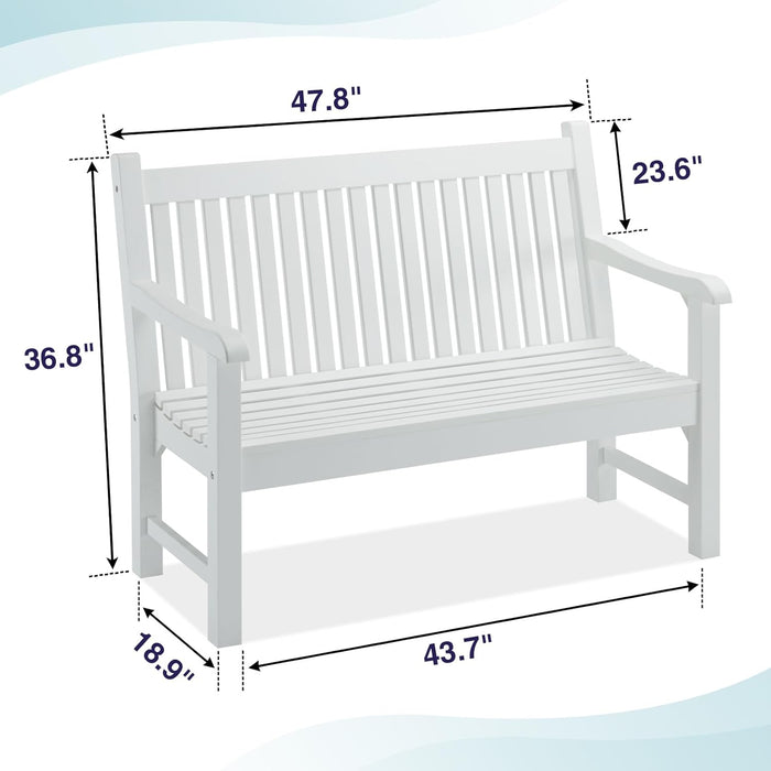 2-Person Poly Lumber Outdoor Bench with 700 Lbs Weight Capacity – Weatherproof Garden Seating For, Balcony Porch & Park, All-Weather Fade-Resistant Patio Furniture (White)