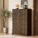 Walnut Dresser for Bedroom, Tall Dresser with 5 Drawers and Smooth Slides, Modern Chest of Drawers with Golden Handles for Bedroom, Living Room, Closet, 15.7" D X 31.5" W X 47.2" H