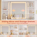 Makeup Vanity Desk with Sliding LED Lighted Mirror, 47.2"W Large Vanity Desk with Drawers, Shelves and Side Storage, RGB Glass Cabinet, White Vanity Table Set with Charging Station for Bedroom