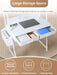 Freestanding Ladder Desks with Power Outlets, Small Home Office Study Reading Desks with 2 Fabric Drawers and Side Bag, Computer Gaming Desk Modern Vanity Dressing Makeup Desk (Elegant White, Ladder)