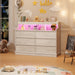 Oak Interlocking SixDrawer Dresser With LED Lighting