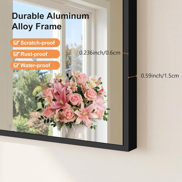 Black Arch Mirror, 30’’X36’’ Black Mirror for Bathroom, Wide Arched Bathroom Mirror with Metal Frame, Wall Mounted Mirror for Bedroom Living Room Entryway Modern