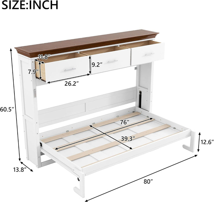 Horizontal Murphy Bed With Drawers White WalnutTop