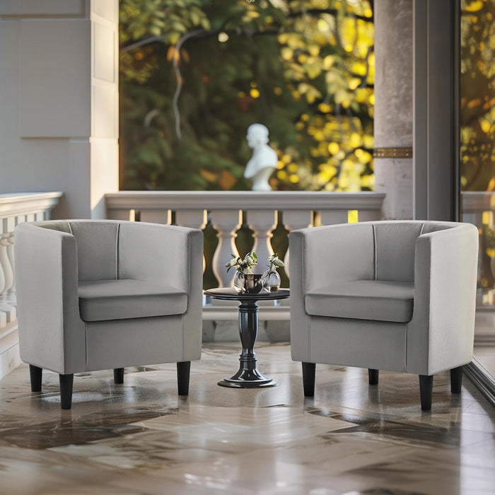 Accent Chair, Modern Velvet Armchairs with Big Ample Seat, Cozy Upholstered Barrel Sofa Chair for Living Room Bedroom Waiting Room, Set of 2, Gray