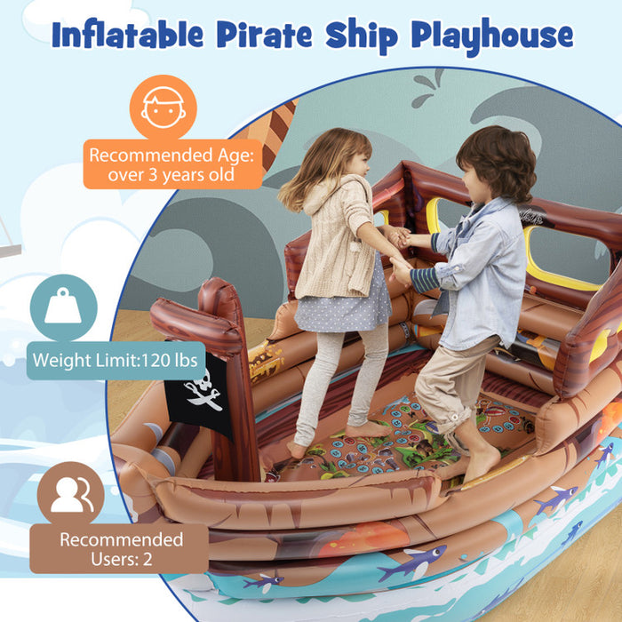 Inflatable Pirate Ship Playhouse with Built-In Motor and Inflatable Toy Sword