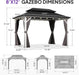 8' X 12' Outdoor Gazebo Galvanized Steel Double Roof White Aluminum Frame Hardtop Heavy Duty Gazebo with Curtain and Netting for Patio Garden and Backyard, Grey