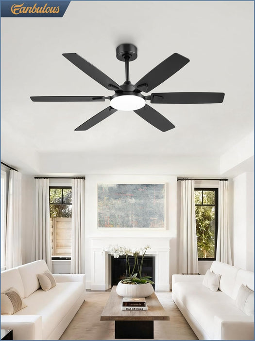 52 Inch Ceiling Fans with Lights, Indoor/Outdoor Modern Ceiling Fan with Reversible Blade and 2 Rods, Quiet DC Motor, 3CCT & 6-Speed Remote Control, Dual Finish Blade for Living Room/Bedroom