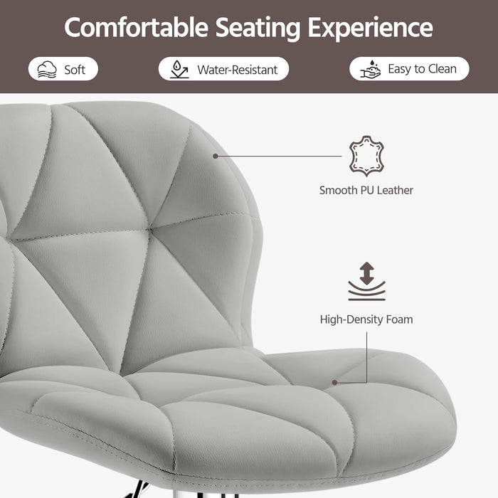 Bar Stools Set of 4, PU Leather Swivel Barstools, Height Adjustable Counter Stools with Backrest Fot Kitchen Home Bar, Light Grey