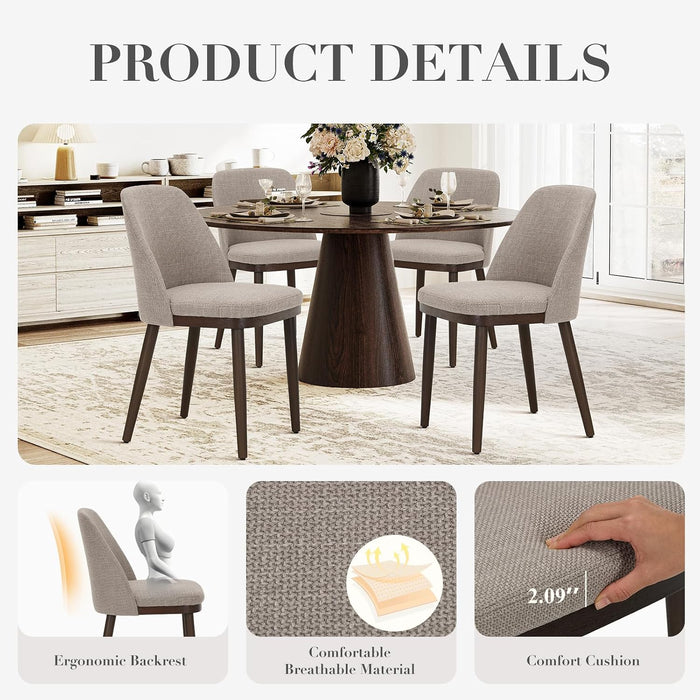 Upholstered Dining Chairs Set of 4, Modern Dining Room Chairs, Fabric Kitchen Chairs with Wood Legs, Camel