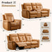 3-Piece Power Recliner Sofa Set with Charging Port, Include Single Recliner Chair, 2-Seater Loveseat with Hidden Storage & Cup Holders and 3-Seater Reclining Couch for Living Room, Yellow