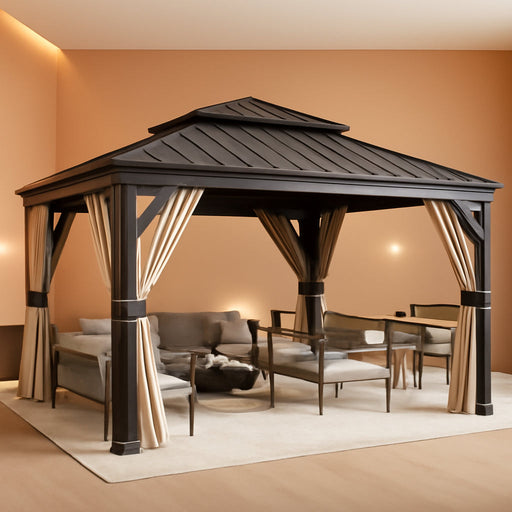 12x16 Hardtop Gazebo With Mosquito Netting Curtains