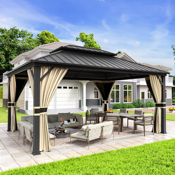 12x16 Hardtop Gazebo With Mosquito Netting Curtains