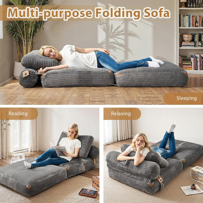 75Inch Grey Foldable Convertible Sofa Bed SleeperCouch