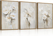 Extra Large Beige Floral Framed Wall Art 24X36 Inch Neutral White Flower Canvas Wall Art Farmhouse Wildflower Botanical Artwork for Living Room Bedroom Dining Room Set of 3