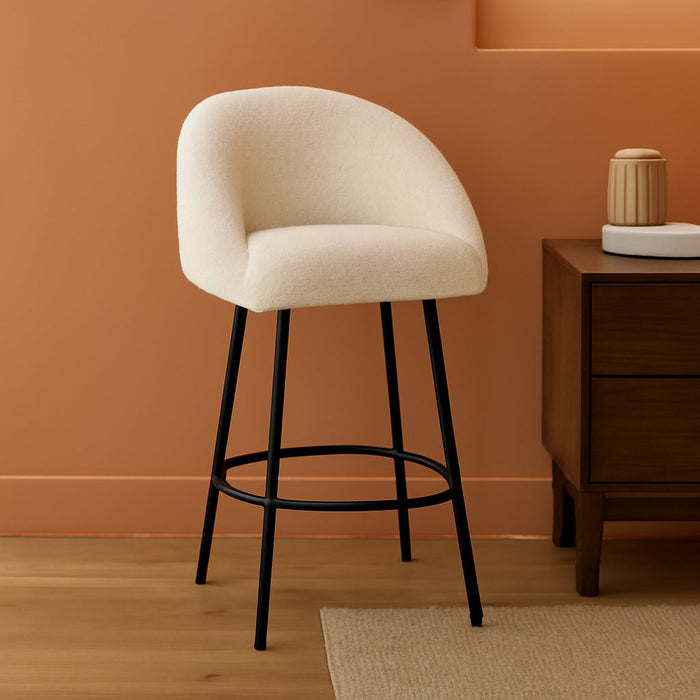 26'' Swivel Counter Stools, Modern Bar Stools for Kitchen Counter, White Sherpa Kitchen Counter Stools, Upholstered Barstools with Backs, Counter Height Stool Chairs with Metal Legs