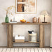 53 Inch Long Entryway Table, 2-Tier Wood Console Table with Storage Side Shelves, Farmhouse Sofa Table for Living Room, Narrow Hallway Foyer Table behind Couch for Home Decor, Rustic Oak