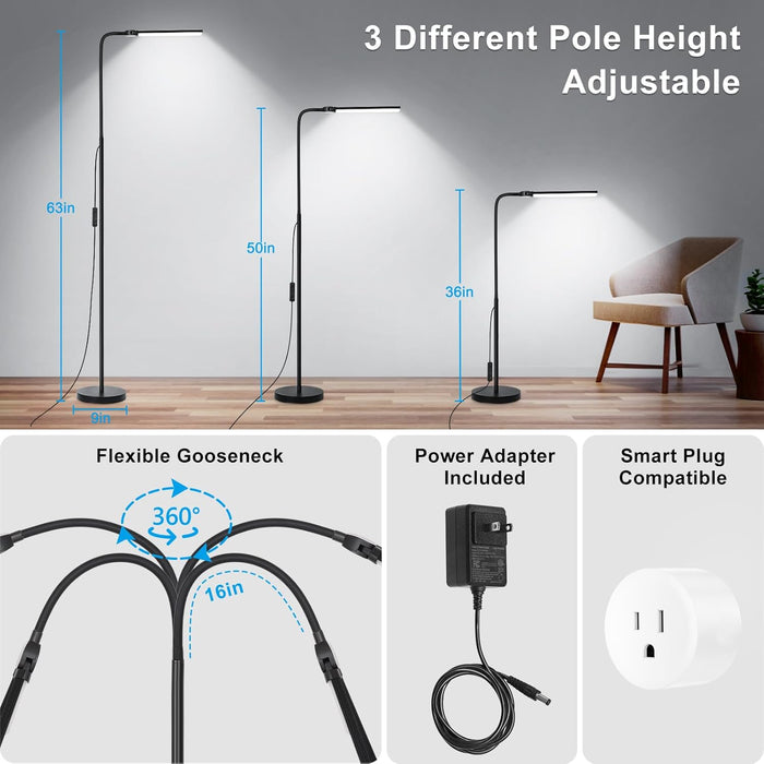 LED Floor Lamp DualHead Dimmable LashExtension Modern