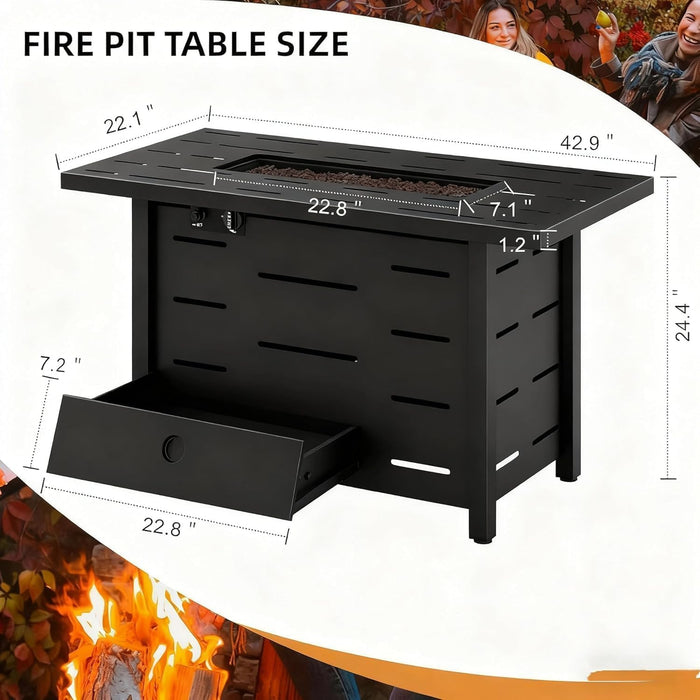 4-Piece PE Wicker Patio Set with 43" Propane Fire Pit Table, Grey