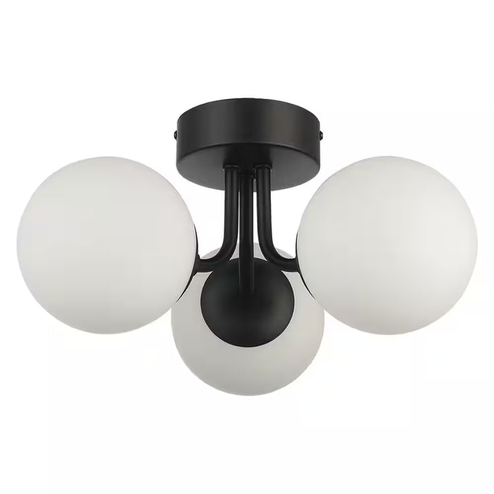 16 In. 3-Light Black Flush Mount Ceiling Light with Glass Globe Shades