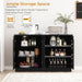 55" Fluted Sideboard Buffet Cabinet with Storage, Wood Mid Century Modern Credenza Cabinet W/Arched Reeded Doors & Adjustable Shelves for Kitchen, Living Room, Entryway, Black