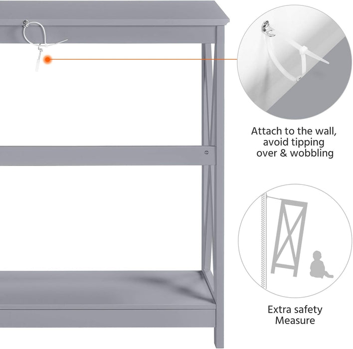 Console Table for Entryway, 2 Tier Narrow Sofa Table Bookshelf Accent Tables W/Storage Shelf, Living Room Entry Hall Foyer Tables Furniture, Grey