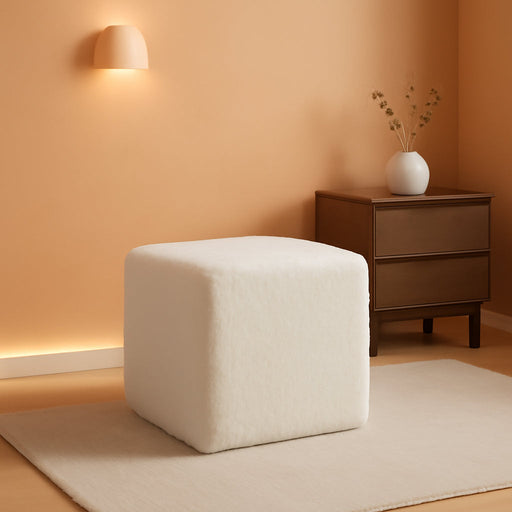 Square Stuffed Pouf Ottoman, Plush Poufs with Foam Chunk Filling, Foot Rest Stool for Living Room, Cream
