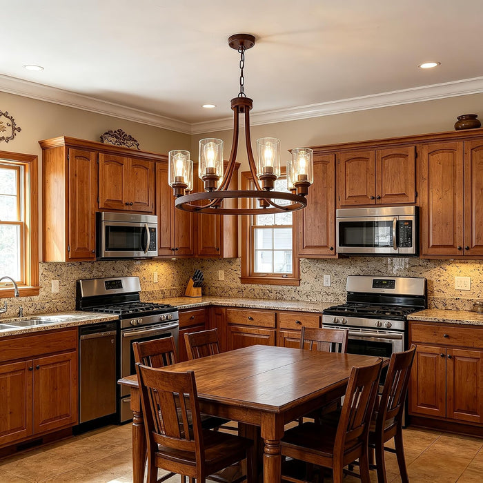 Round Rustic Farmhouse Ceiling Chandelier With Fauxwood
