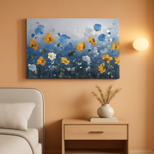 Floral Wall Art, Large Wall Art, Botanical Wall Decor, Blue and Yellow Wildflowers Art Prints, Modern Elegant Pictures for Living Room Bedroom Bathroom Kitchen Office Decorations 20"X40"