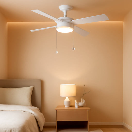 Ceiling Fans with Lights, 42 Inch Low Profile Ceiling Fan with Pull Chain and Remote Control, Flush Mount, Reversible, 5CCT, Dimmable, Noiseless, White Pull Cord Ceiling Fan for Bedroom