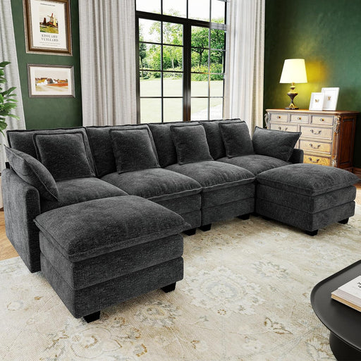 107Inch Cloud UShaped Sofa Grey Removable PillowCovers