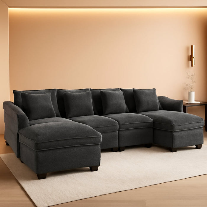 107Inch Cloud UShaped Sofa Grey Removable PillowCovers