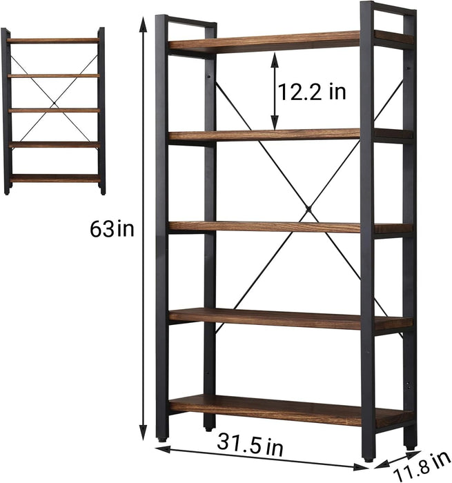 Five Tier Antique Industrial Etagere Bookshelf Brownstone