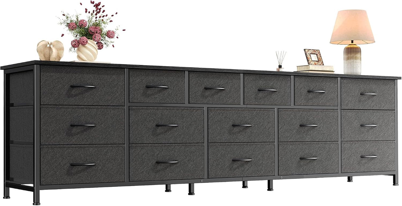 77.6" Long Dresser for Bedroom, 16 Drawer Fabric Dresser for Closet, Wide Chest of Drawers with Storage, TV Stand for 65, 75, 85 Inch TV, 77.6" W X 13" D X 26.4" H, Black
