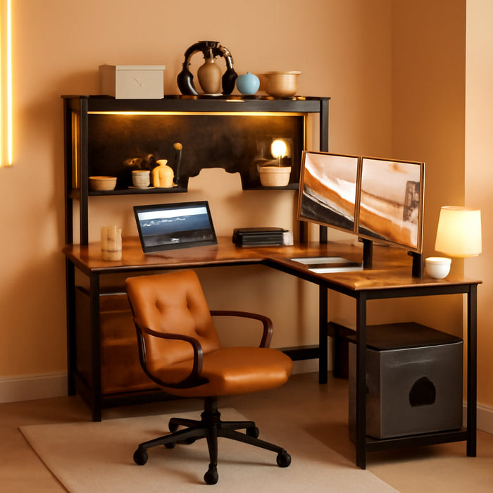 L Shaped Desk with Pegboard, Reversible Computer Desk with Drawers & Storage Shelves, Gaming Desk with LED Lights & Power Outlets, Office Desk with Monitor Stand Corner Desk Home Office Desks