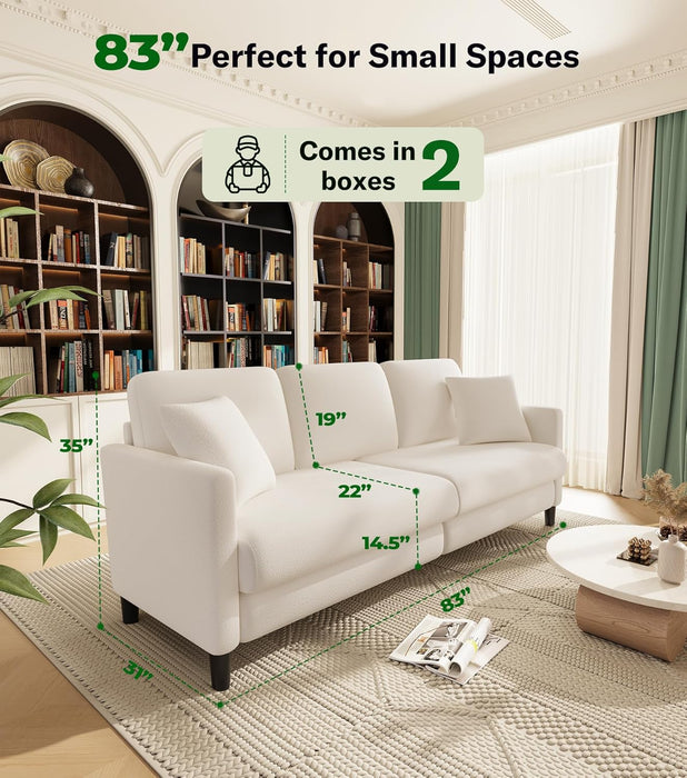Beige 83Inch Sofa With ContouredBack ErgonomicSupport