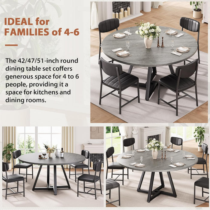 51" round Dining Table Kitchen Dining Room Circle Dinner Pedestal Table for 4 6 8, Space Saving Wood Kitchen & Dining Room Furniture (Grey)