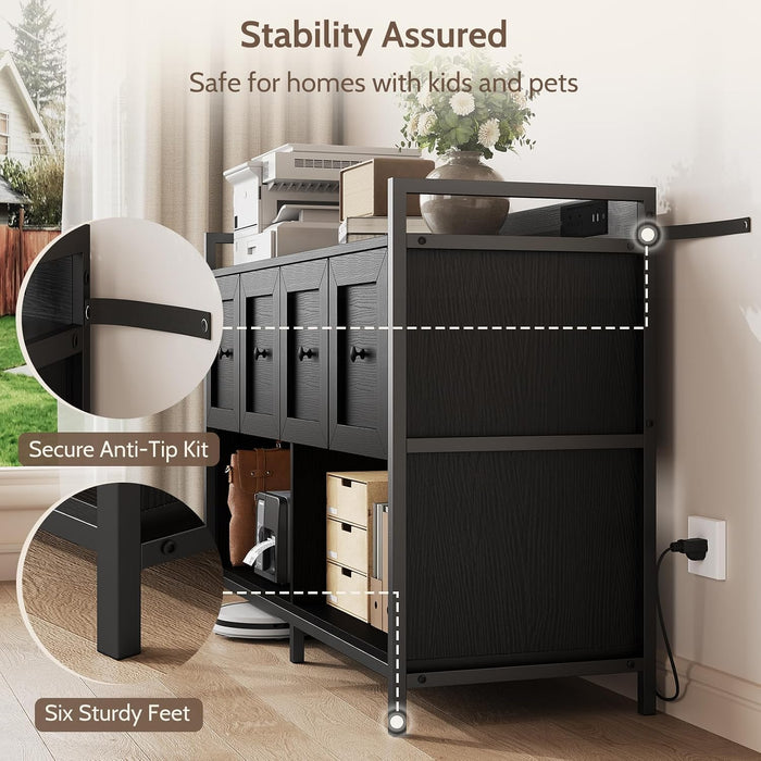Black 43Inch Engineered Filing Cabinet With Outlet