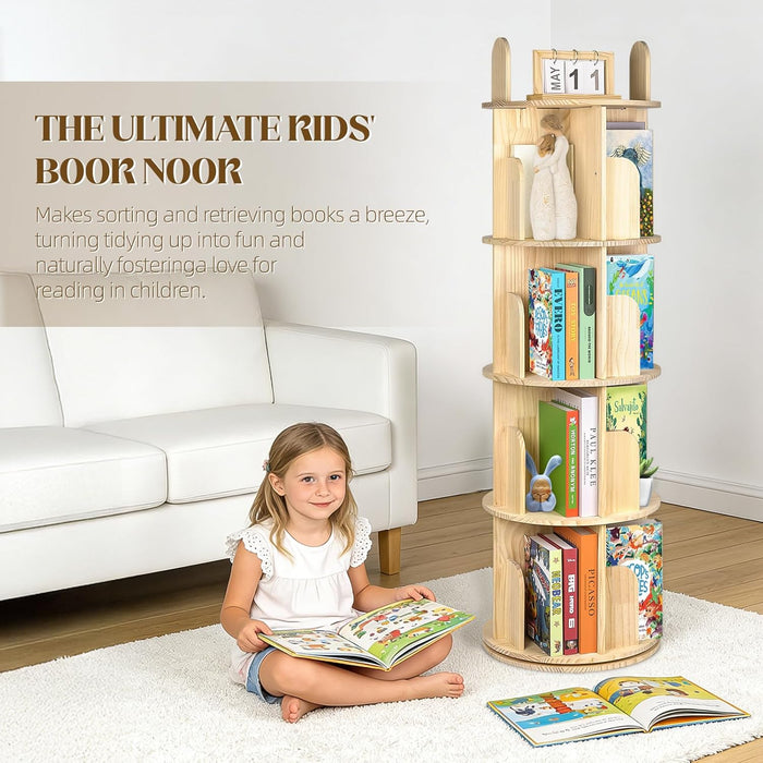 Rotating Solid Pinewood Five Tier Corner Bookshelf