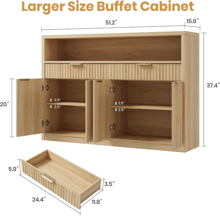 51" Buffet Sideboard Cabinet, Modern Hutch Storage Cabinets Natural