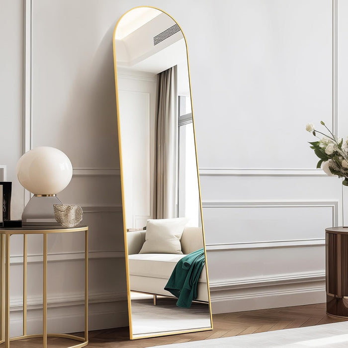 59"X16" Arched Full Length Mirror, Full Body Mirror with Aluminum Alloy Thin Frame, Leaning or Standing, Suitable for Bedroom, Livingroom, Cloakroom, Gold