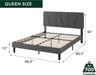 Queen Maya Upholstered Bed Frame with Asymmetric Headboard, Durable Wooden Slats, Sturdy Framework, Noise Free Sleep, No Box Spring Needed, Easy Assembly, Eco Friendly Packaging, Dark Grey