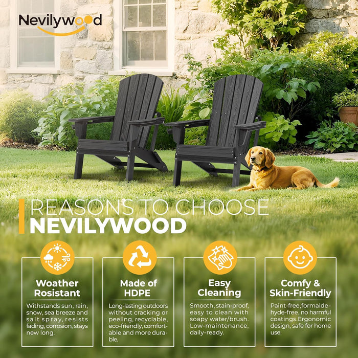 Adirondack Chair, HDPE Folding Outdoor Chair, Black