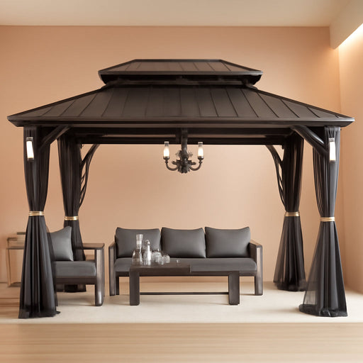 10x14 Black Hard Top Gazebo IndustrialGrade Weatherproof