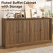 63” Fluted Sideboard Storage Cabinet, Mid Century Modern Wooden Credenza with 4 Doors & Adjustable Shelves, Beveled Edge Buffet Cabinet with Storage, Kitchen, Living Room (Walnut)