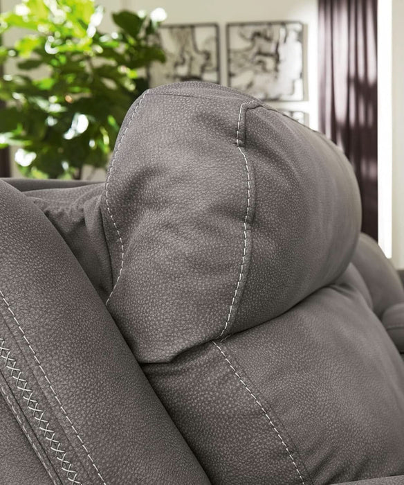 Next-Gen Durapella Power Reclining Sofa, USB, Extended Ottoman, Water Repellent Faux Leather, 80" W X 42" D X 42" H, Slate Gray