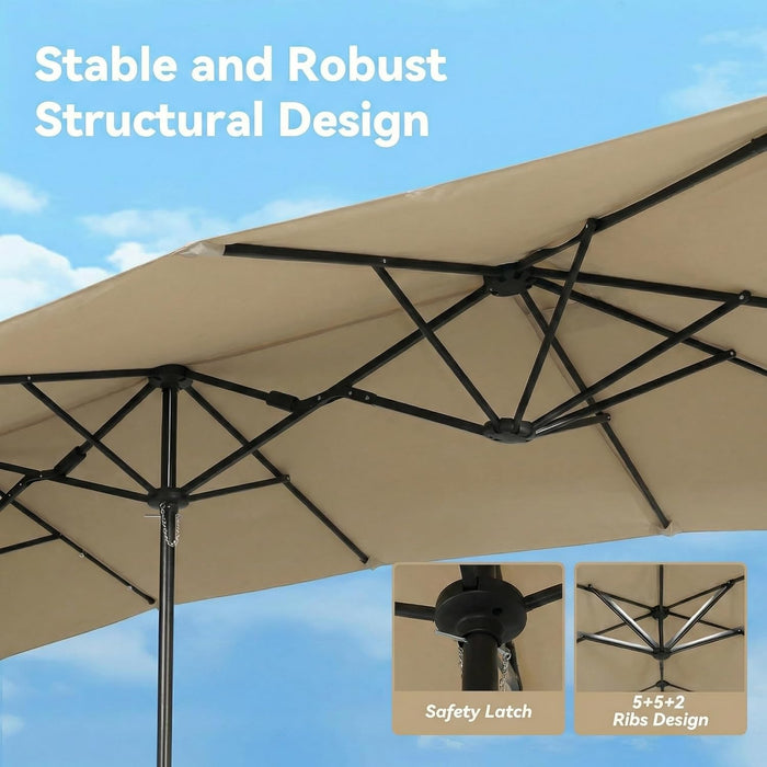 15×15Ft Outdoor Patio Umbrella, Double Sided Market Rectangle Umbrella with Crank Handle, Large Sun Shade for outside Deck, Backyard, Garden