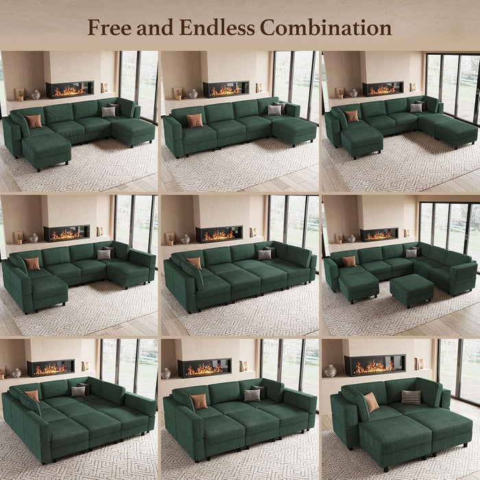 Green Modular Sectional Sofa Featuring Deep Storage