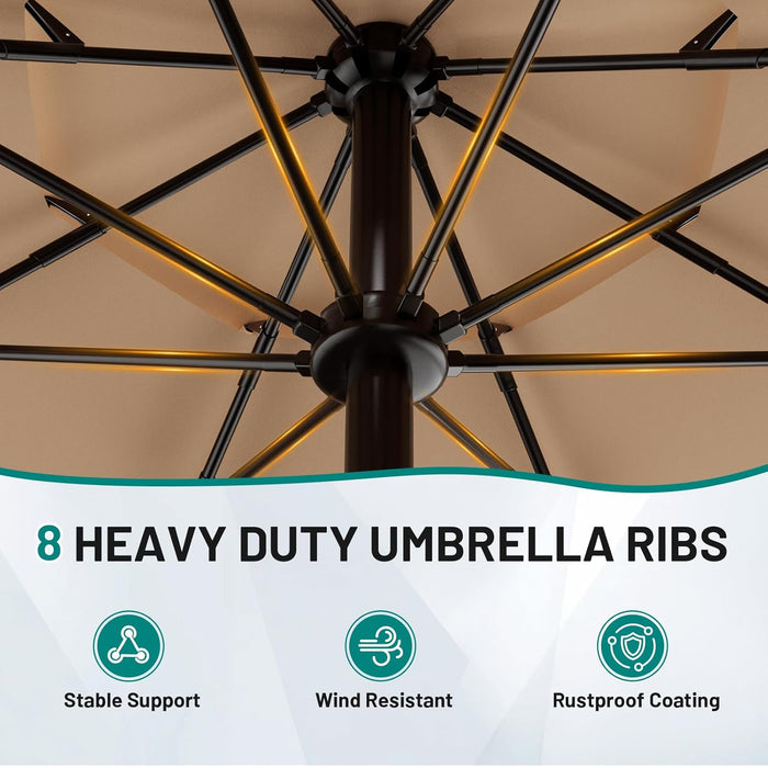 11FT 3-Tiers Patio Umbrella with Valance, Outdoor with Crank, Large Outdoor Market Umbrellas Vented with 8 Sturdy Ribs, Patio Table Umbrellas for Garden, Deck, Backyard, Pool, Beige